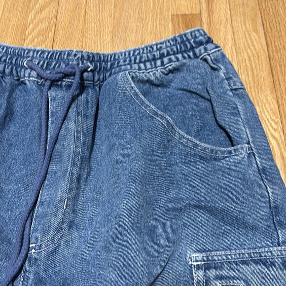 Vintage R&R Blue Cargo Denim Skater Shorts / Jorts with Elastic Waistband - Picture 2 of 9